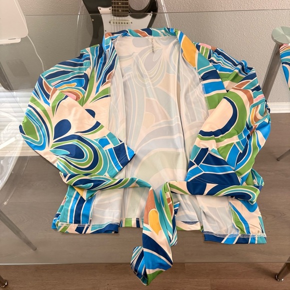 Blue and Green Abstract Women Swim Coverup by HalfHeart - Picture 6 of 11